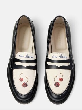 Duke + Dexter Wilde Cherry ma cherie black white leather penny loafer 7